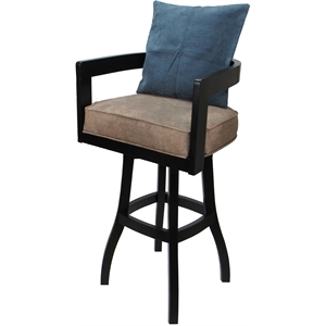 Swivel Wood Bar Stool - Kadir Tan Vinyl - Black - Blue Pillow