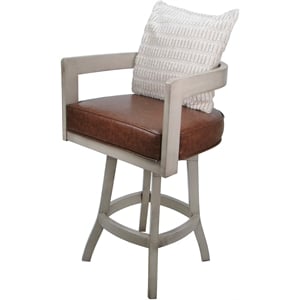 Swivel Wood Counter Stool 26&quot Seat - Kadir - Brown Vinyl - Beige - Cream Pillow
