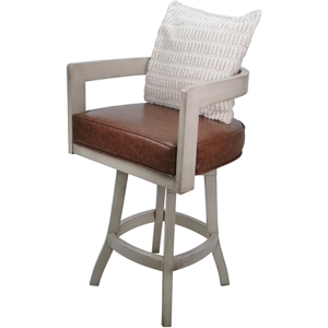 Swivel Wood Bar Stool - Kadir Brown Vinyl - Beige - Cream Pillow