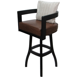 Swivel Wood Extra Tall Stool - Kadir Brown Vinyl - Black - Cream Pillow