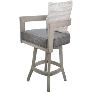 Swivel Wood Counter Stool 26&quot Seat - Kadir - Gray Vinyl - Beige - Cream Pillow