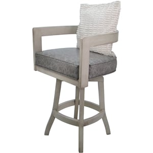 Swivel Wood Bar Stool 30&quot Seat - Kadir - Gray Vinyl - Beige - Cream Pillow