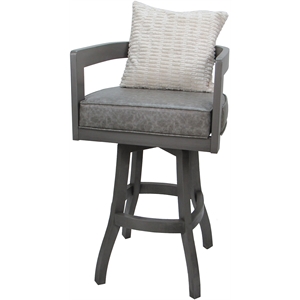 Swivel Wood Bar Stool 30&quot Seat - Kadir - Gray Vinyl - Gray - Cream Pillow