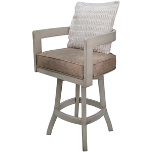 Swivel Wood Counter Stool 26&quot Seat - Kadir - Tan Vinyl - Beige - Cream Pillow