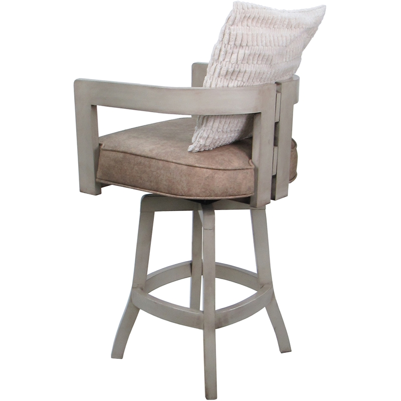 Swivel Wood Bar Stool - Kadir Tan Vinyl - Beige - Cream Pillow
