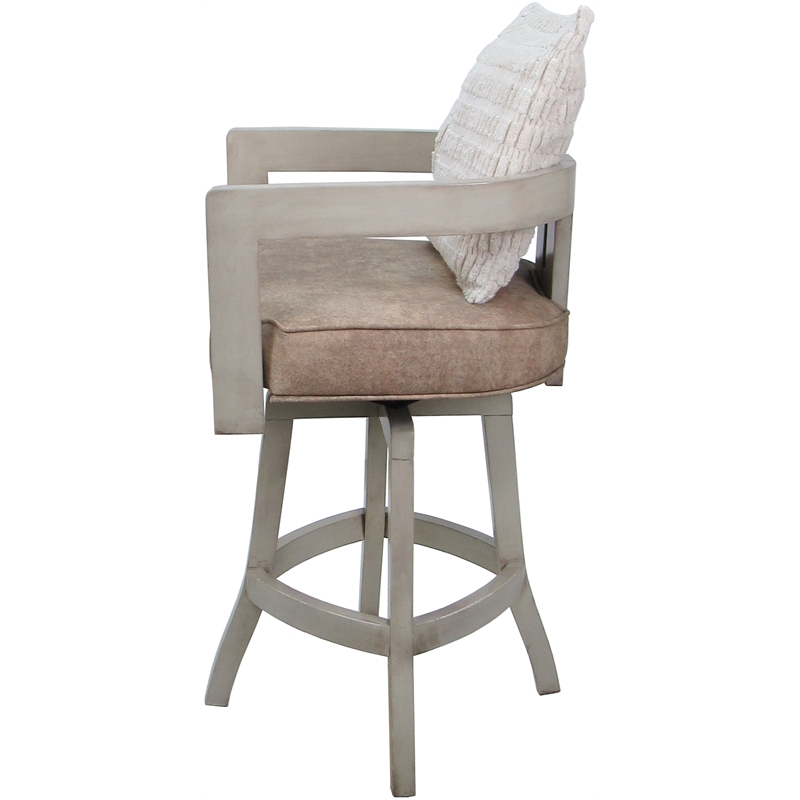 Swivel Wood Bar Stool - Kadir Tan Vinyl - Beige - Cream Pillow