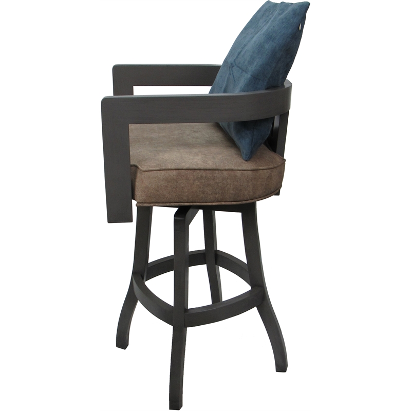 Swivel Wood Extra Tall Stool - Kadir Tan Vinyl - Gray - Blue Pillow