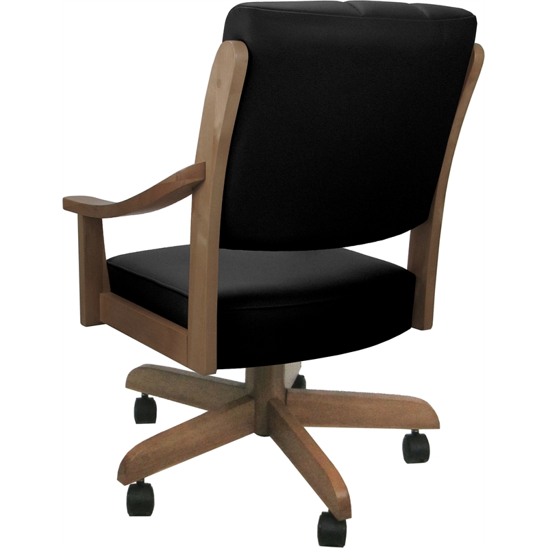 Leather Casa Solid Wood Dining Caster Chair - Black on Cashew Frame