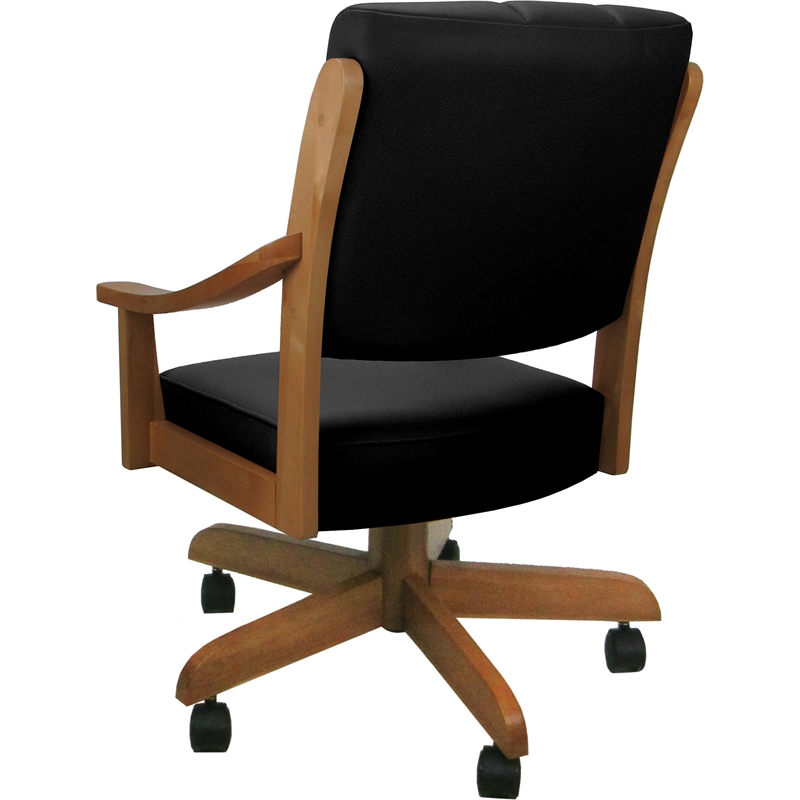 Leather Casa Solid Wood Dining Caster Chair - Black on Honey Frame