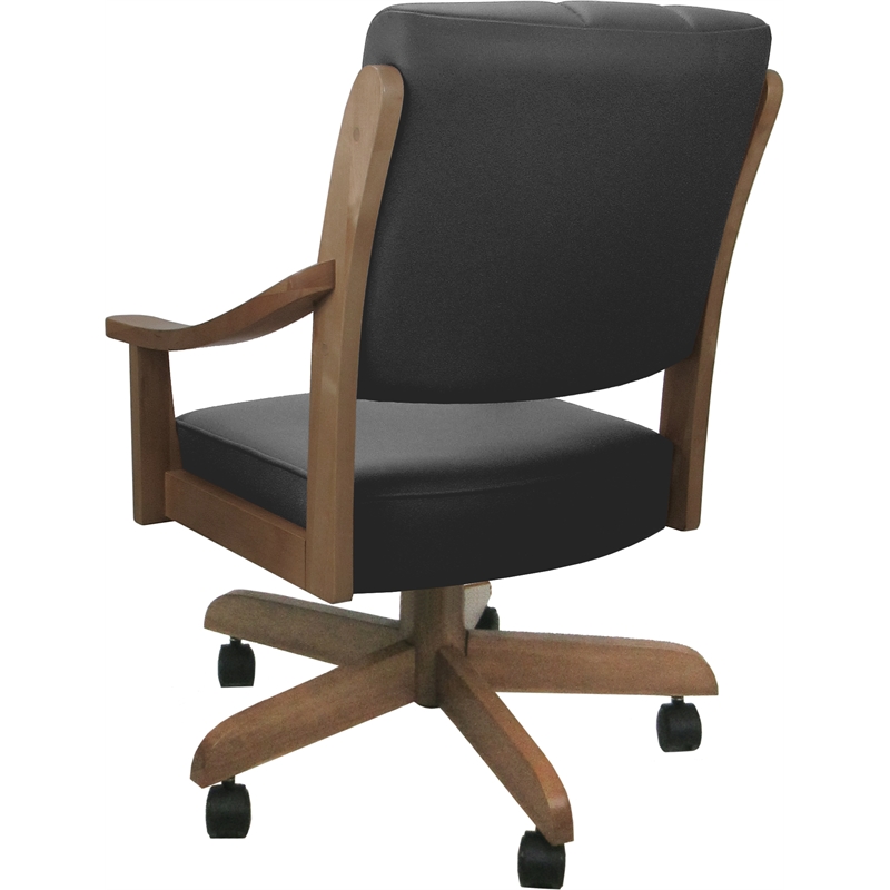 Leather Casa Solid Wood Dining Caster Chair - Gray on Cashew Frame