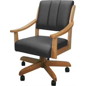 Leather Casa Solid Wood Dining Caster Chair - Gray on Honey Frame