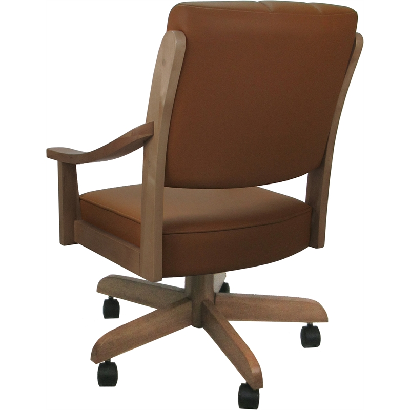 Leather Casa Solid Wood Dining Caster Chair - Brown on Cashew Frame
