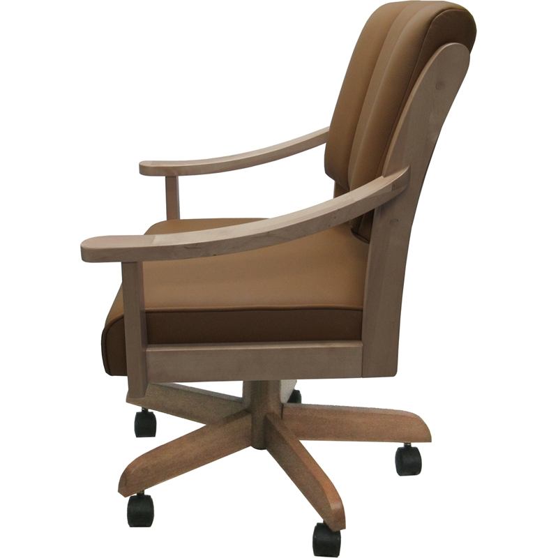 Leather Casa Solid Wood Dining Caster Chair - Brown on Cashew Frame