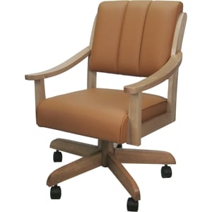 Leather Casa Solid Wood Dining Caster Chair - Brown on Cashew Frame