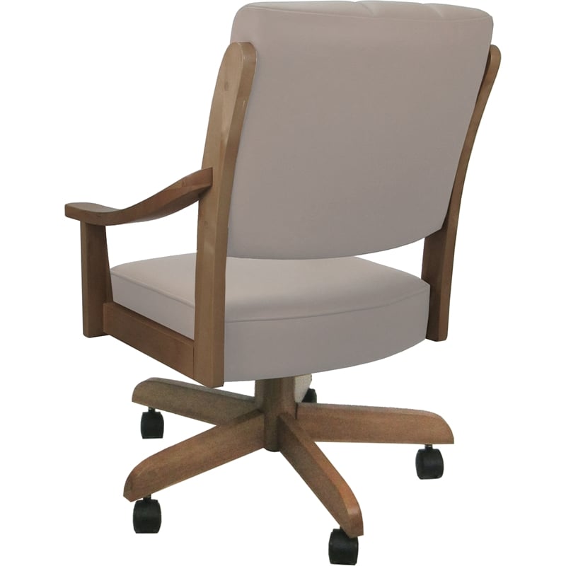 Leather Casa Solid Wood Dining Caster Chair - Tan on Cashew Frame