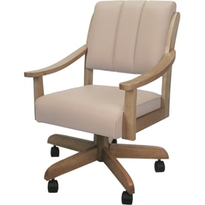 Leather Casa Solid Wood Dining Caster Chair - Tan on Cashew Frame