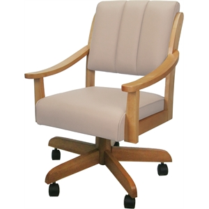 Leather Casa Solid Wood Dining Caster Chair - Tan on Honey Frame