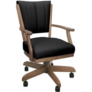 Leather Classic Caster Solid Wood Dining Chair - Black on Cashew Frame