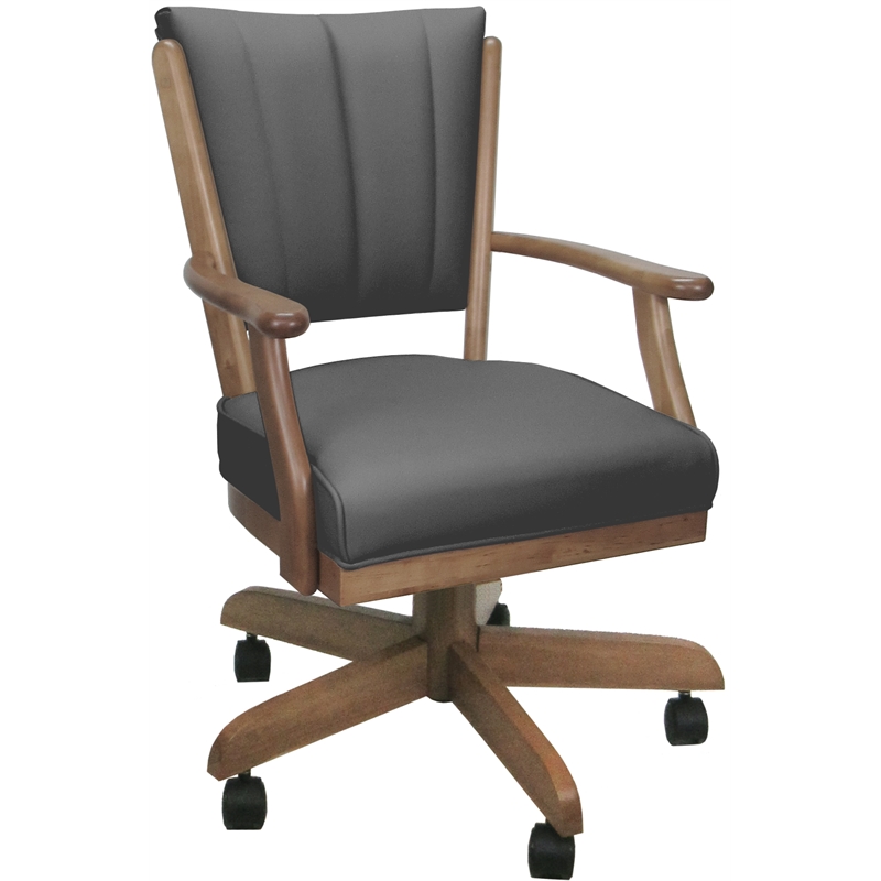 Leather Classic Caster Solid Wood Dining Chair - Gray on Cashew Frame