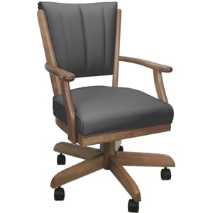 Leather Classic Caster Solid Wood Dining Chair - Gray on Cashew Frame