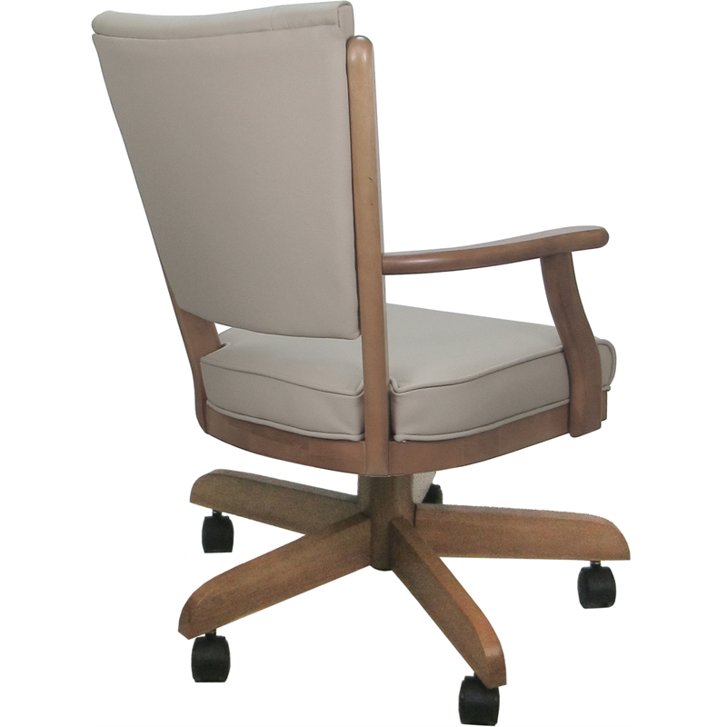 Leather Classic Caster Solid Wood Dining Chair - Tan on Cashew Frame