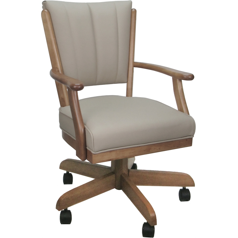 Leather Classic Caster Solid Wood Dining Chair - Tan on Cashew Frame