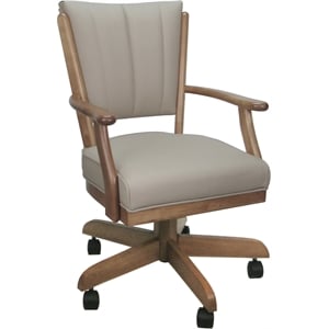 Leather Classic Caster Solid Wood Dining Chair - Tan on Cashew Frame