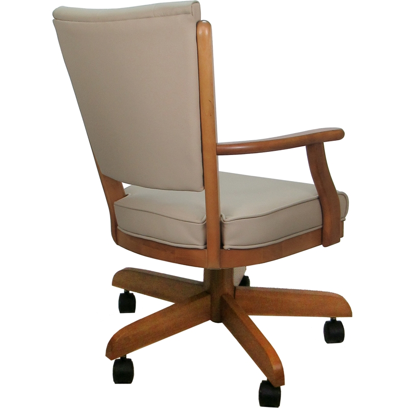 Leather Classic Caster Solid Wood Dining Chair - Tan on Honey Frame