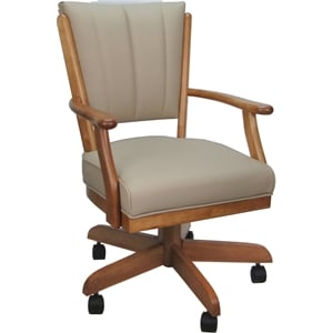 Leather Classic Caster Solid Wood Dining Chair - Tan on Honey Frame