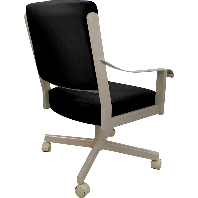 Leather Memphis Dining Caster Chair Swivel Tilt - Black on Beige Frame