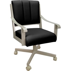 Leather Memphis Dining Caster Chair Swivel Tilt - Black on Beige Frame