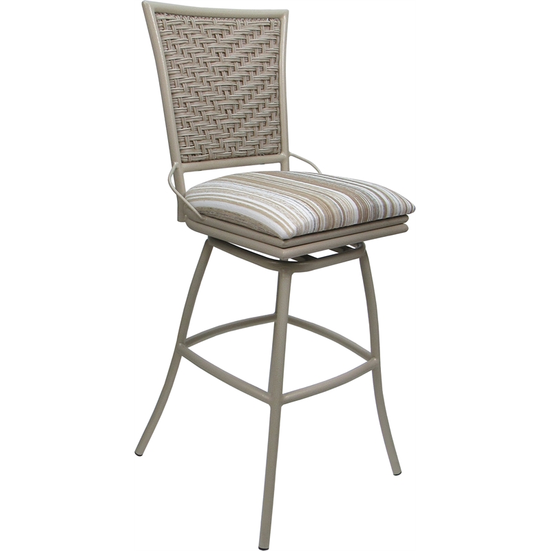 Outdoor Indoor Swivel Bar Stool - Erin Armless - Driftwood White Fabric - Beige