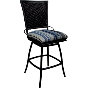 Outdoor Indoor Counter Stool 26&quot - Erin Armless - Driftwood Blue Fabric - Black