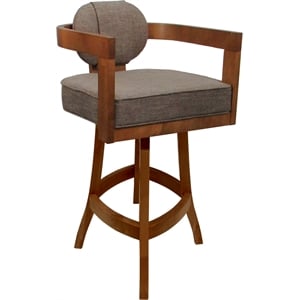 Swivel Wood Counter Stool 26&quot Seat - Kadir Plus - Basin Beige Fabric - Honey