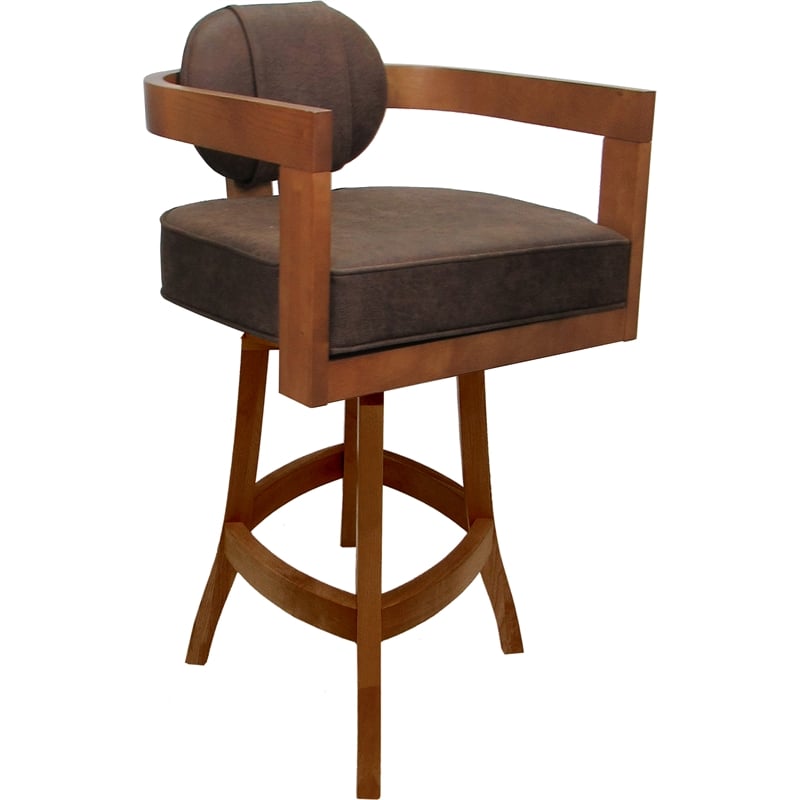 Swivel Wood Counter Stool - Kadir Plus- Northwest Whiskey Tobacco Fabric - Honey