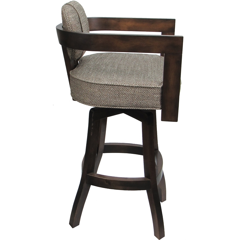 Swivel Wood Counter Stool - Kadir Plus - Plumley Cocoa Fabric - Dark Walnut