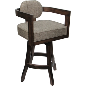 Swivel Wood Counter Stool - Kadir Plus - Plumley Cocoa Fabric - Dark Walnut