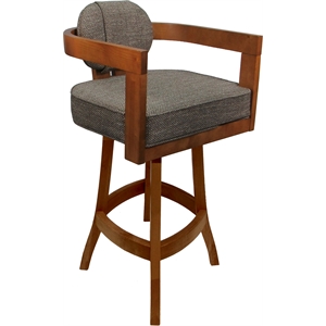 Swivel Wood Counter Stool 26&quot Seat - Kadir Plus - Plumley Cocoa Fabric - Honey