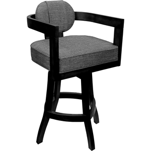 Swivel Wood Counter Stool 26&quot Seat - Kadir Plus - Plumley Cocoa Fabric - Black