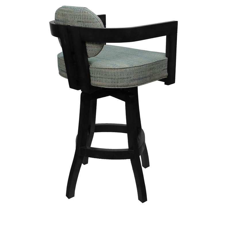 Swivel Wood Counter Stool -Kadir Plus- Watusi Aquatint Teal Fabric - Dark Walnut
