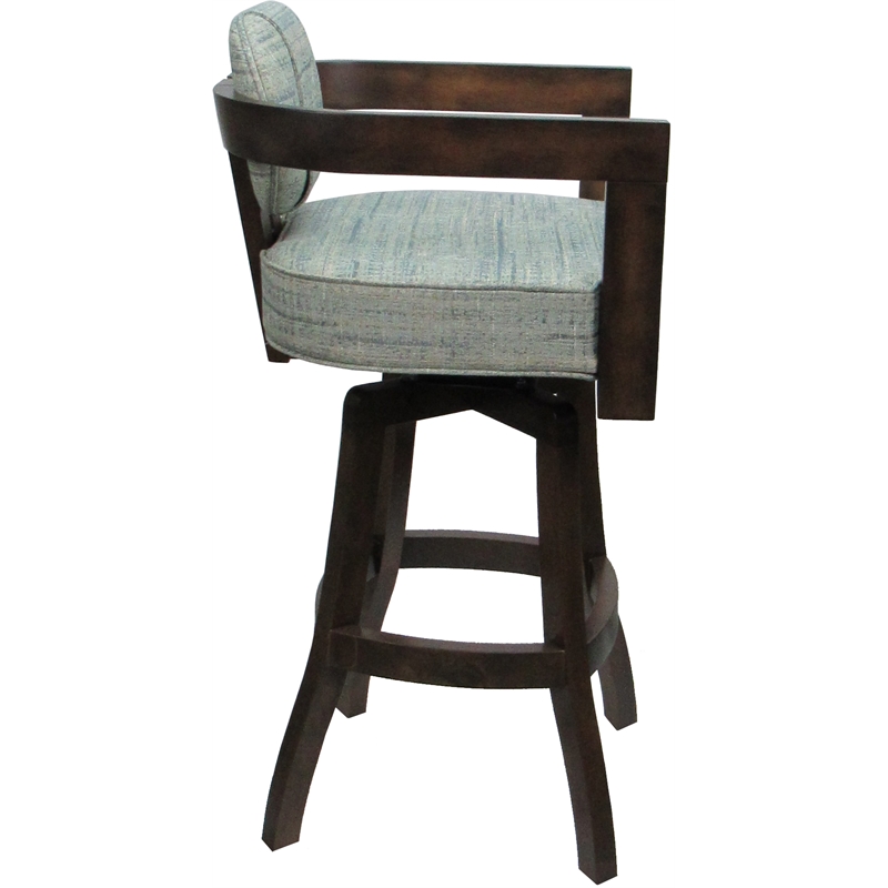 Swivel Wood Counter Stool -Kadir Plus- Watusi Aquatint Teal Fabric - Dark Walnut