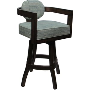 Swivel Wood Counter Stool -Kadir Plus- Watusi Aquatint Teal Fabric - Dark Walnut
