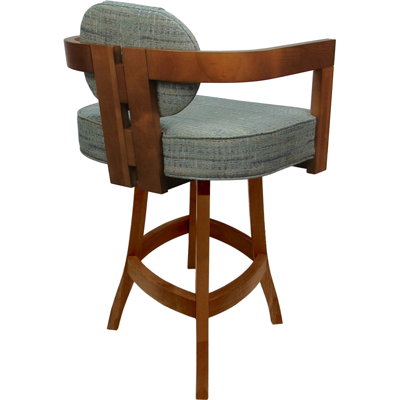 Swivel Wood Counter Stool - Kadir Plus - Watusi Aquatint Teal Fabric - Honey