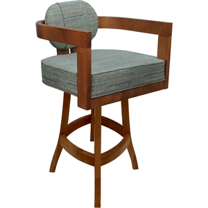 Swivel Wood Counter Stool - Kadir Plus - Watusi Aquatint Teal Fabric - Honey
