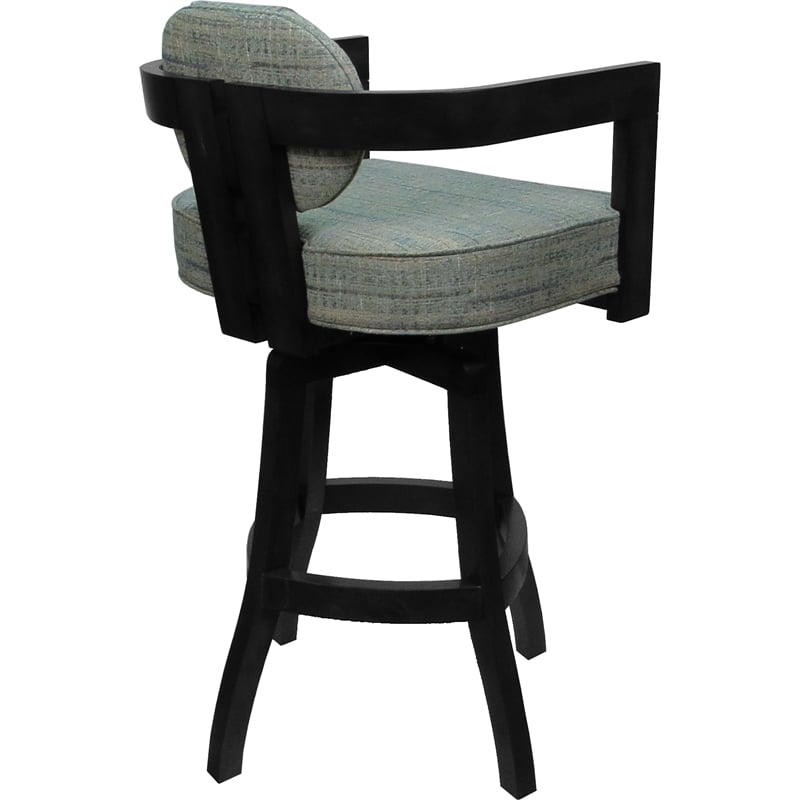Swivel Wood Counter Stool - Kadir Plus - Watusi Aquatint Teal Fabric - Black