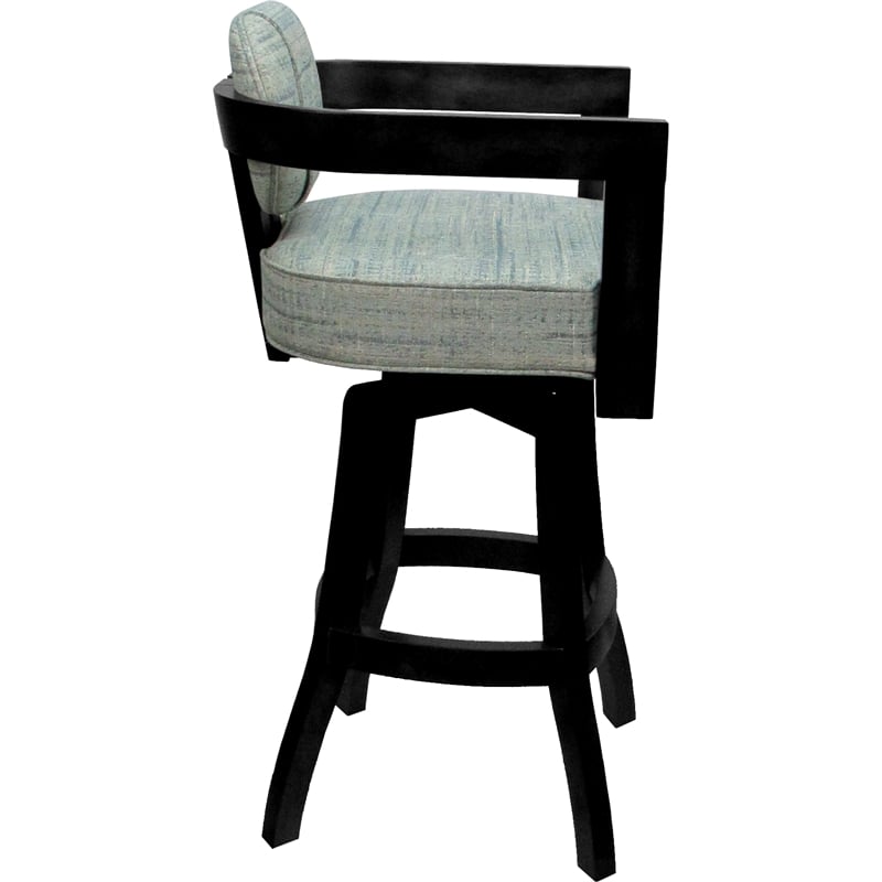 Swivel Wood Counter Stool - Kadir Plus - Watusi Aquatint Teal Fabric - Black