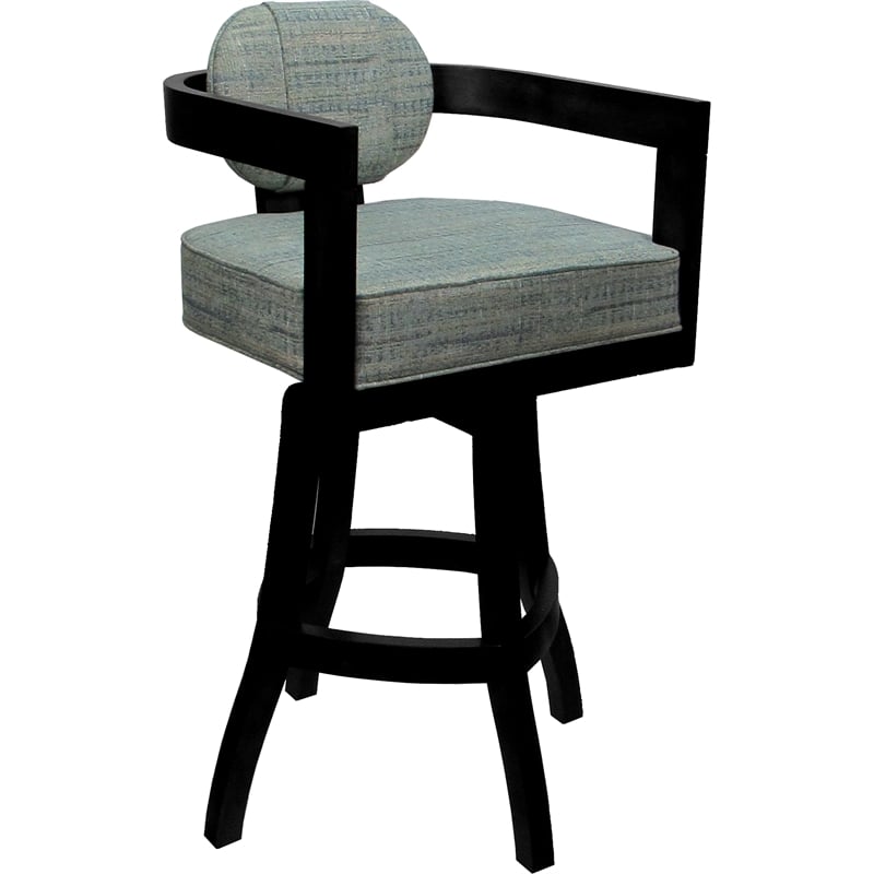 Swivel Wood Counter Stool - Kadir Plus - Watusi Aquatint Teal Fabric - Black