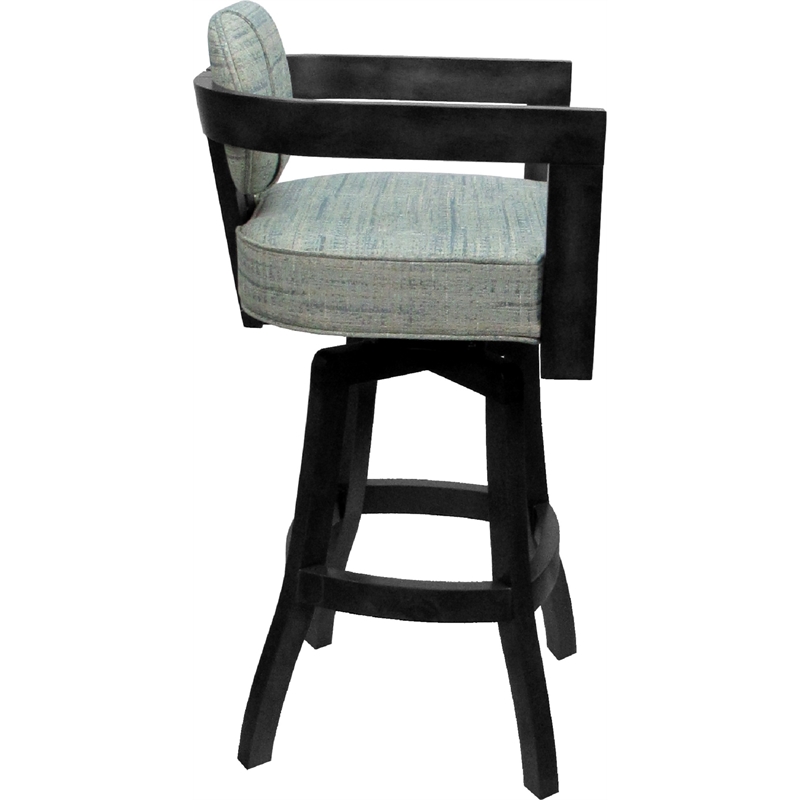 Swivel Wood Counter Stool - Kadir Plus - Watusi Aquatint Teal Fabric - Gray