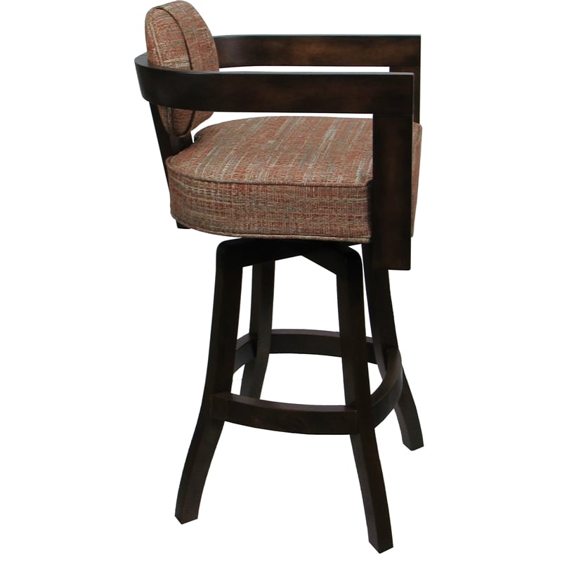 Swivel Wood Counter Stool - Kadir Plus - Watusi Madder Red Fabric - Dark Walnut