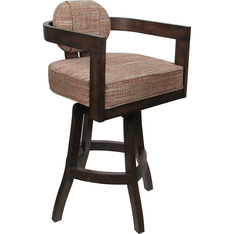 Swivel Wood Counter Stool - Kadir Plus - Watusi Madder Red Fabric - Dark Walnut